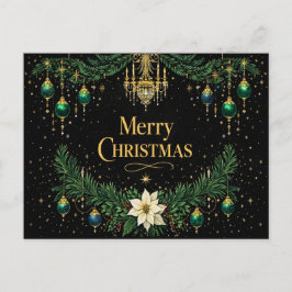 Elegant Gold Art Deco Chandelier Christmas  シーズンポストカード