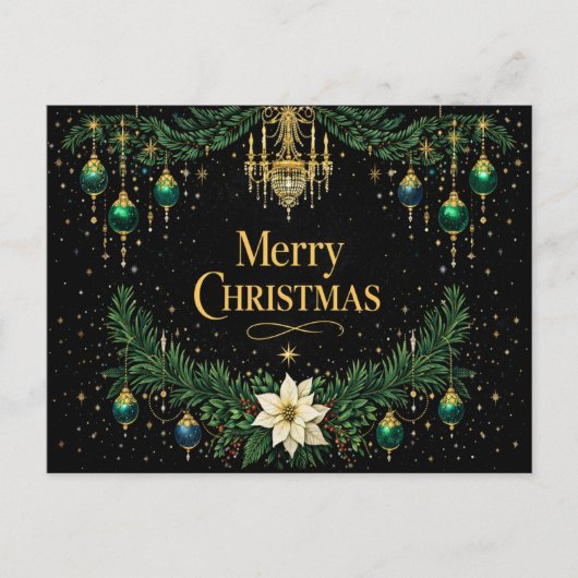 Elegant Gold Art Deco Chandelier Christmas シーズンポストカード (正面)