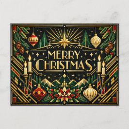 Elegant Gold Art Deco Merry Christmas  シーズンポストカード