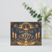 Elegant Gold Art Deco New Year Celebration シーズンポストカード (スタンド正面)