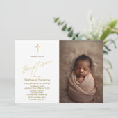 Elegant Gold Baby Boy Baptism Photo Invitation 招待状 (スタンド正面)