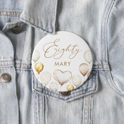 Elegant Gold Balloon 80th Birthday Party 缶バッジ (インサイチュ)