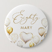 Elegant Gold Balloon 80th Birthday Party 缶バッジ (正面)