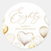 Elegant Gold Balloon 80th Thank You Birthday ラウンドシール (正面)