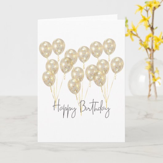 Elegant Gold Balloon Happy Birthday カード (黄色い花)