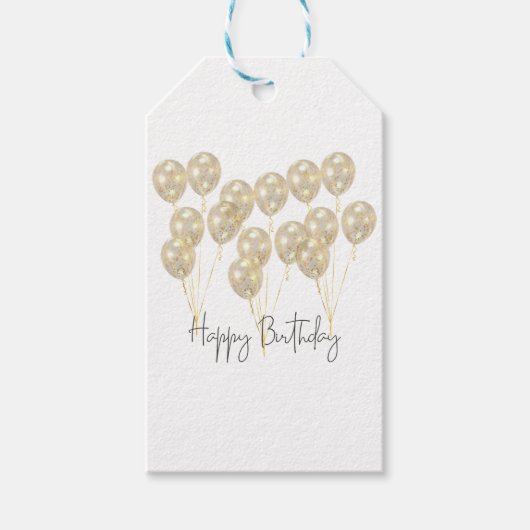 Elegant Gold Balloon Happy Birthday ギフトタグ (正面)