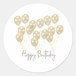 Elegant Gold Balloon Happy Birthday ラウンドシール