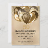 Elegant Gold Balloons 50th Birthday Invitation 招待状 (正面)