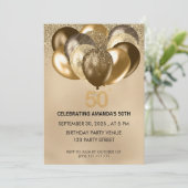 Elegant Gold Balloons 50th Birthday Invitation 招待状 (スタンド正面)