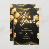 Elegant Gold Balloons New Year Party 招待状 (正面/裏面)