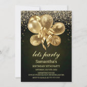 Elegant Gold Balloons on Black 10th Birthday Party 招待状 (正面)