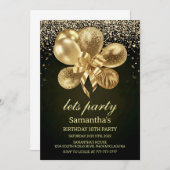 Elegant Gold Balloons on Black 10th Birthday Party 招待状 (正面/裏面)