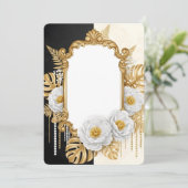 Elegant Gold Baroque Frame with White Flowers & Mo 招待状 (スタンド正面)