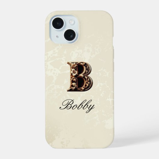 Elegant Gold Baroque Monogram Phone Case  iPhone 15ケース (裏面)