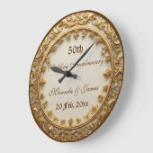 Elegant Gold Baroque Motif 50 Wedding Anniversary  ラージ壁時計 (傾斜)