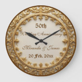 Elegant Gold Baroque Motif 50 Wedding Anniversary  ラージ壁時計 (正面)