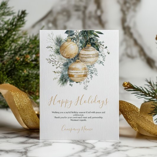 Elegant Gold Baubles Greenery Corporate Christmas シーズンカード