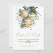 Elegant Gold Baubles Greenery Corporate Christmas シーズンカード (正面)