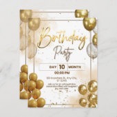 Elegant Gold Birthday Party Invitation Enclosure エンクロージャーカード (正面/裏面)