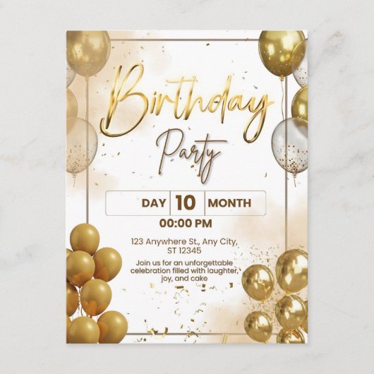Elegant Gold Birthday Party Invitation Enclosure エンクロージャーカード (正面)