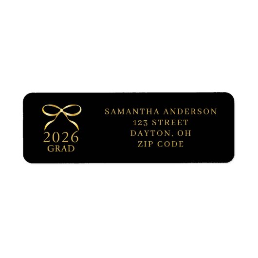 Elegant Gold Black 2026 Grad Return Address ラベル (正面)