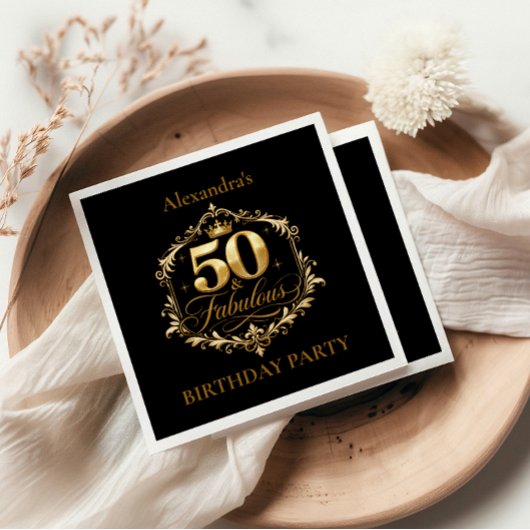 Elegant Gold Black 50th Birthday Celebration スタンダードカクテルナプキン