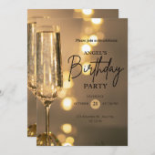 Elegant Gold Black Birthday Invitation セーブザデート (正面/裏面)