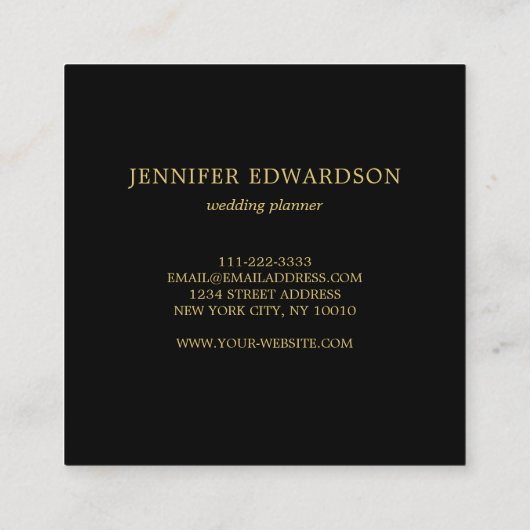 Elegant gold black flowers professional スクエア名刺 (裏面)