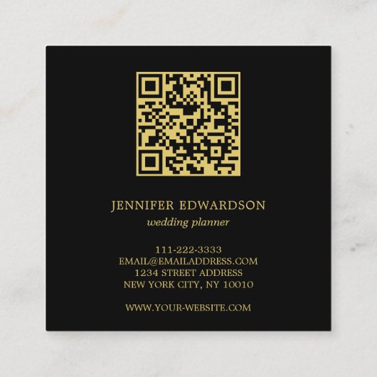 Elegant gold black flowers QR code professional スクエア名刺 (裏面)