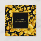 Elegant gold black flowers QR code professional スクエア名刺 (正面)