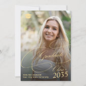 Elegant gold black graduate photo graduation 案内状 (正面)