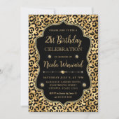 Elegant Gold & Black Leopard Print Birthday Party 招待状 (正面)