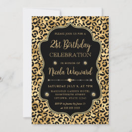 Elegant Gold & Black Leopard Print Birthday Party 招待状