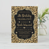 Elegant Gold & Black Leopard Print Birthday Party 招待状 (スタンド正面)
