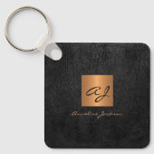 Elegant gold black monogram and name personalized キーホルダー (正面)