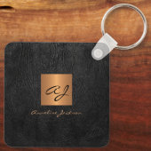 Elegant gold black monogram and name personalized キーホルダー (裏面)