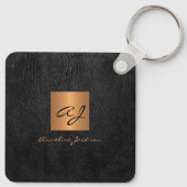 Elegant gold black monogram and name personalized キーホルダー (裏面)