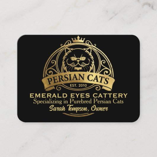 Elegant Gold & Black Persian Cattery Business Card 名刺 (正面)
