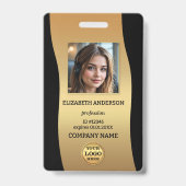 Elegant Gold Black Photo ID Badge バッジ (正面)