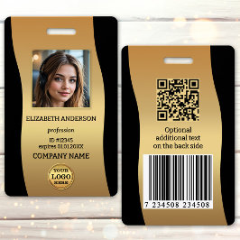 Elegant Gold Black Photo ID Badge バッジ