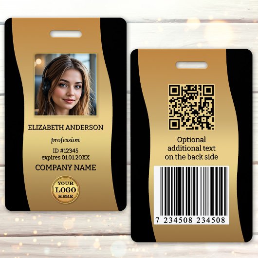 Elegant Gold Black Photo ID Badge バッジ
