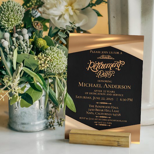 Elegant Gold Black Retirement Party  招待状