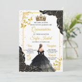 Elegant Gold Black Royal Quinceañera Invite 招待状 (スタンド正面)