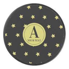 Elegant Gold & Black Star Pattern Monogram アイスホッケーパック