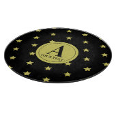 Elegant Gold & Black Star Pattern Monogram カッティングボード (角)