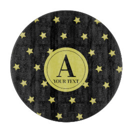 Elegant Gold & Black Star Pattern Monogram カッティングボード