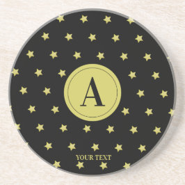 Elegant Gold & Black Star Pattern Monogram コースター