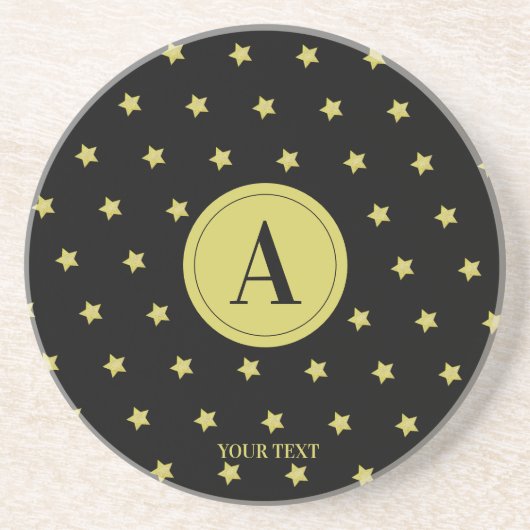 Elegant Gold & Black Star Pattern Monogram コースター (正面)