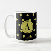 Elegant Gold & Black Star Pattern Monogram コーヒーマグカップ (左)