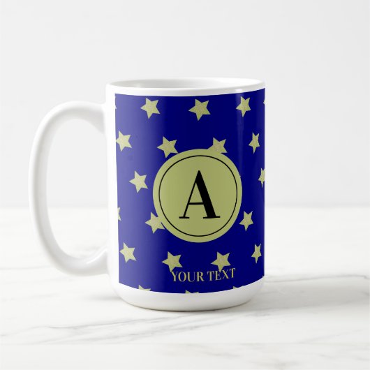 Elegant Gold & Black Star Pattern Monogram コーヒーマグカップ (左)